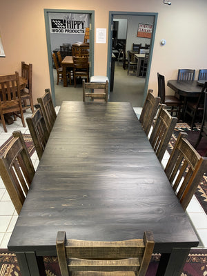 Rustic Pine R455P Monster Table in Ebony Finish & 2 Rustic Ladder Back Chairs & 6 Rustic Slat Back Chairs in Rome Finish S-720