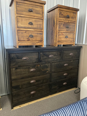 R180P Rustic Pine 9 Drawer Chest in Ebony Finish S-740