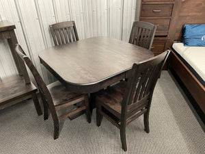 Smooth Birch 5/4 508B Single Bistro Pedestal Table & 4 Smooth Scholar Chairs with Saddled Wood Seats in Midnight Finish S-531