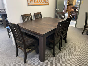 Rustic Pine R431P Harvest Table & 6 Smooth Birch Scholar Chairs with Rustic Pine Seats in Bourbon Finish S-417