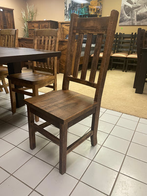 Rustic Pine R452P Super Table, 2 Rustic Slat Back Chairs, & 12 761B Scholar Chairs in Bourbon and Black Walnut Finish S-452
