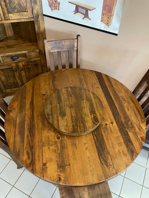 Rustic Pine R520P Round Table & 4 Rustic Slat Back Chairs in Black Walnut Finish S-559