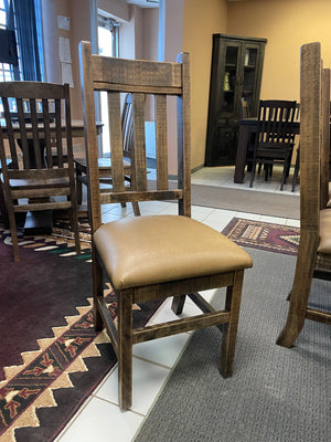 Product: R750B Rustic Slat Back Chair with Upholstered Seat in Rome Finish Regular $843 each
