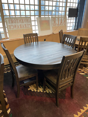 Rustic Pine R520P Round Table & 4 Scholar Chairs in Ebony Finish S-722