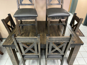 Rustic Pine R431P Harvest Table & 6 Rustic X Back Chairs in Rome Finish S-701