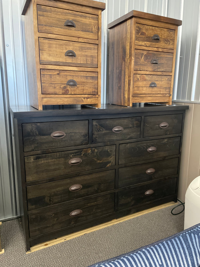 R180P Rustic Pine 9 Drawer Chest in Ebony Finish S-740