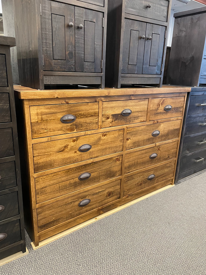 R180P Rustic Pine 9 Drawer Chest in Black Walnut Finish S-741