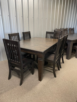 Smooth Birch D431B Harvest Table & 6 R748B Rustic School Chairs in Guinness Finish S-718