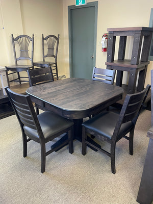 Smooth Birch 5/4 507B Single Bistro Pedestal Table & 2 622B Chairs with Upholstered Seats & 2 624B Chairs with Upholstered Seats in Midnight Finish S-705
