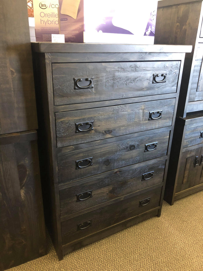 R202P Rustic Pine 5 Drawer Chest in Ebony Finish S-163