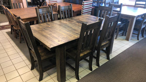 Rustic Pine R452P Super Table & 6 Rustic Slat Back Chairs in Lowry Finish S-223