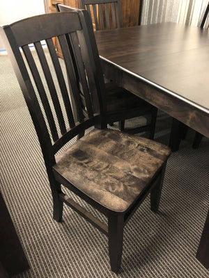 Smooth Birch 507B Single Bistro Pedestal Table & 4 Smooth Scholar Chairs with Saddled Wood Seats in Midnight Finish S-422