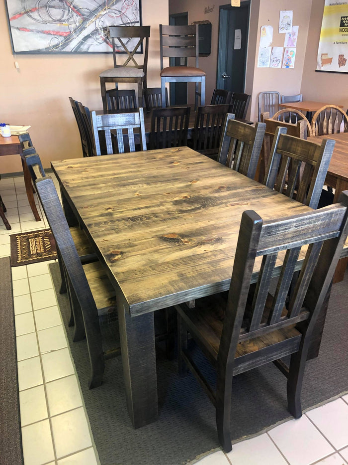 Rustic Pine R452P Super Table & 6 Rustic Slat Back Chairs in Lowry Finish S-223