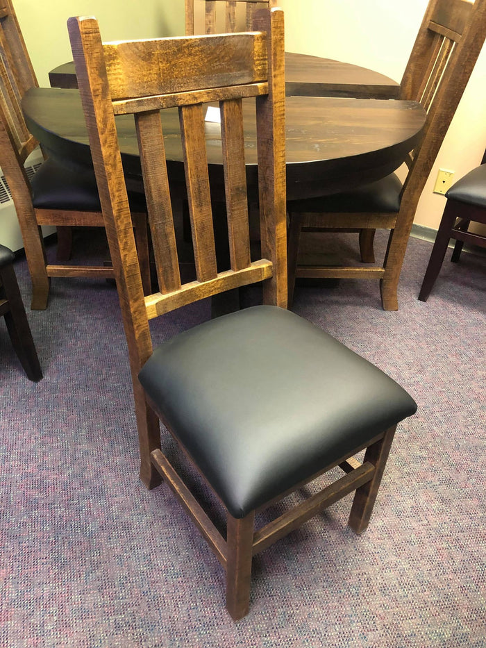 Product: Upholstered Seat R750 Rustic Slat-Back Chair in Black Walnut Finish Regular $843 each