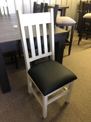 Product: Upholstered Seat R750 Rustic Slat-Back Chair in Whyte Finish Regular $1011 each