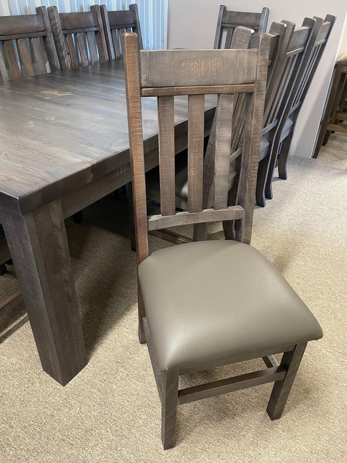 Product: R750B Rustic Slat Back Chair with Upholstered Seat in Smoke Finish Regular $843 each