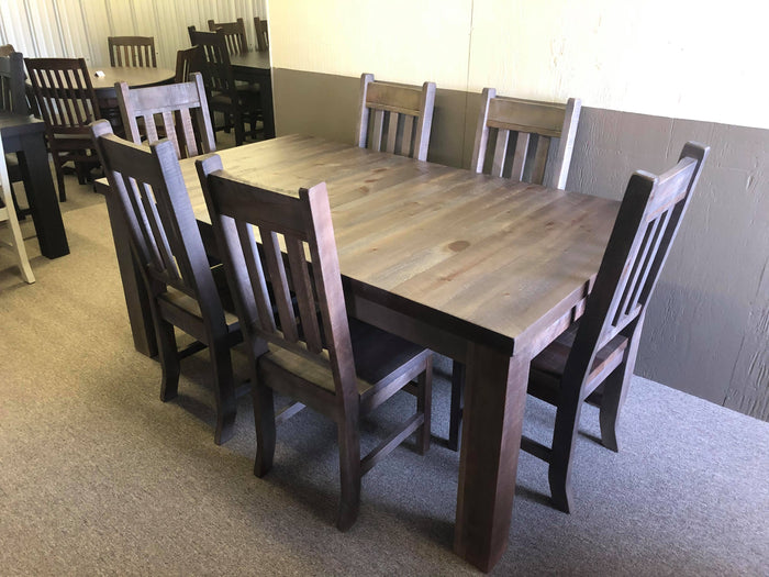 Rustic Pine R449P Harvest Table & 6 Rustic Slat Back Chairs in Ash Finish S-134