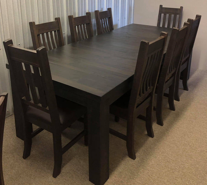 Rustic Pine R460P Monster Table, 2 Rustic Slat Back Chairs & 6 Rustic Bent Back Chairs in Guinness Finish S-105