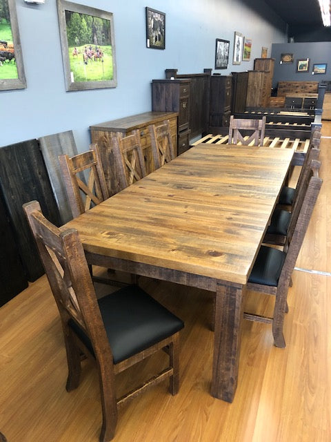 Rustic Pine R431P Harvest Table & 8 Rustic X-Back Chairs in Black Waln –  Old Hippy Wood Products 2415-80 Ave, Edmonton, AB (780) 448-1163