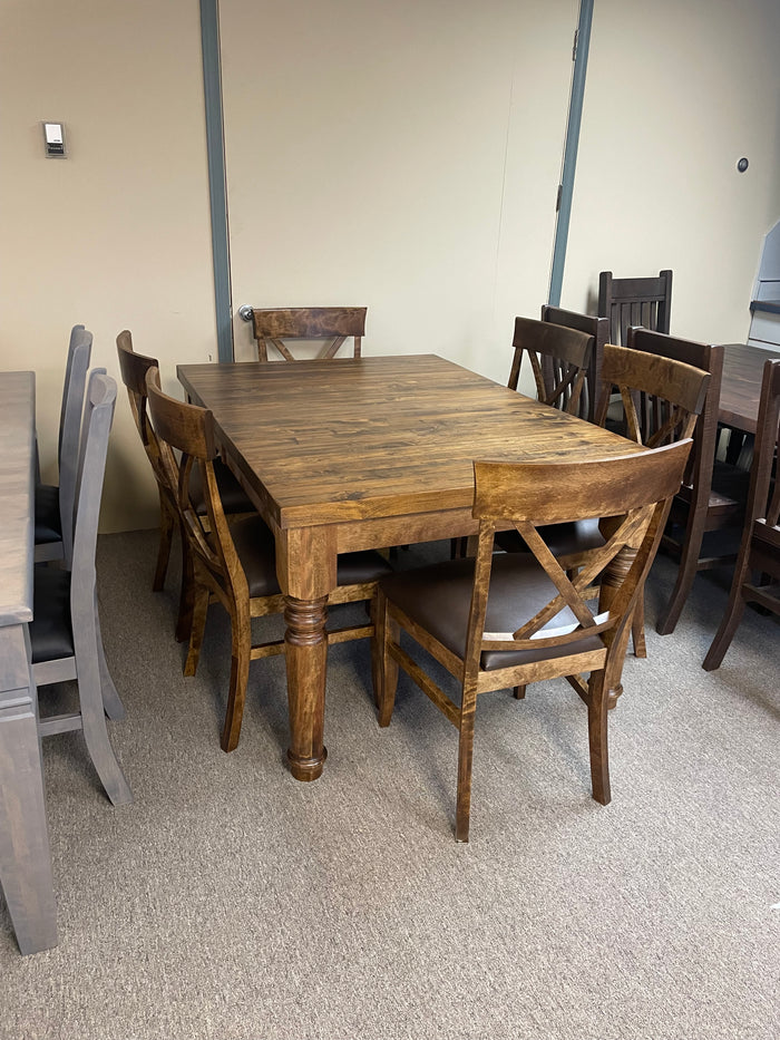 Rustic Pine R431P Harvest Table & 6 Birch Modern X Back Chairs in Black Walnut Finish S-517