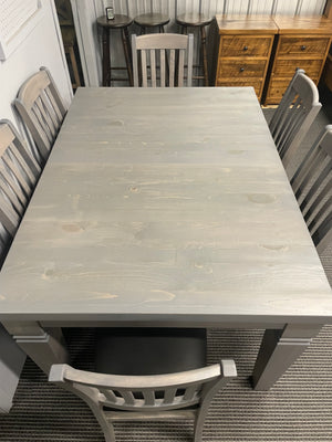 Rustic Pine R431P Harvest Table & 6 Birch Scholar Chairs in Stone Grey Finish S-527