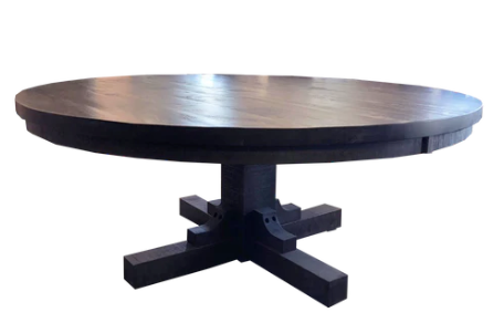 R560P Full Rustic Table 72" Round - Solid Wood - Rustic Eastern White Pine Top and Rustic Solid Birch Ped. Seat 8-10 people. Manufactured in Edmonton, Alberta, Canada